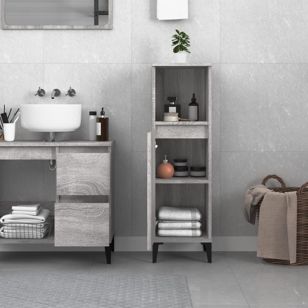 vidaXL Armario de baño madera contrachapada gris Sonoma 30x30x100 cm