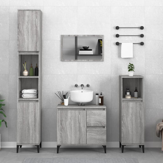 vidaXL Armario de baño madera contrachapada gris Sonoma 30x30x100 cm