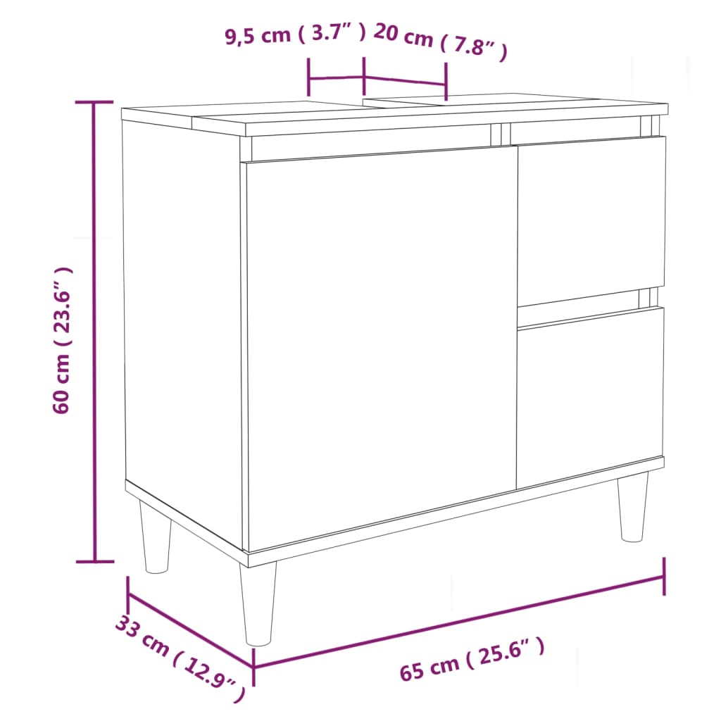 vidaXL Armario de baño madera contrachapada gris hormigón 65x33x60 cm