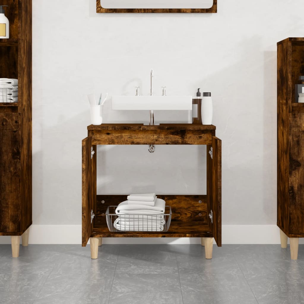 vidaXL Armario de lavabo madera contrachapada roble ahumado 58x33x60cm