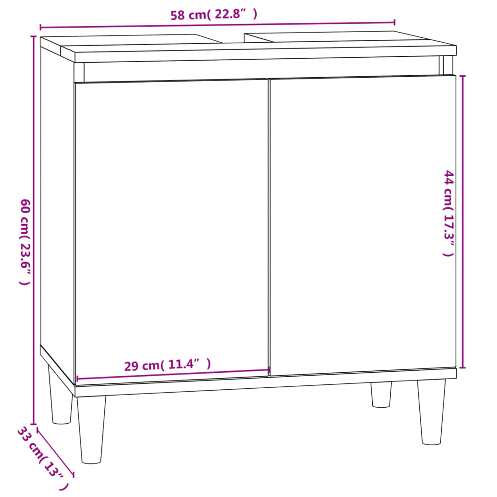 vidaXL Armario de lavabo madera contrachapada roble marrón 58x33x60 cm