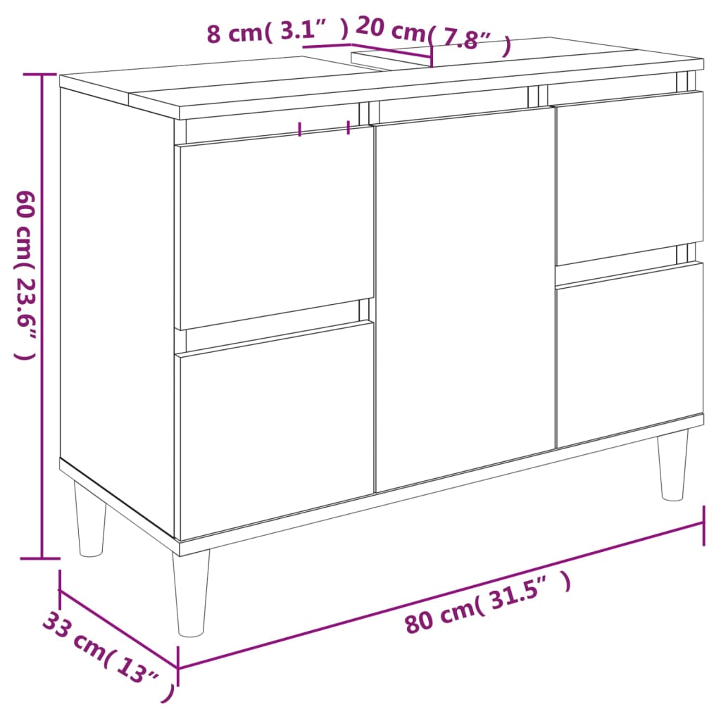 vidaXL Armario para lavabo madera contrachapada negro 80x33x60 cm