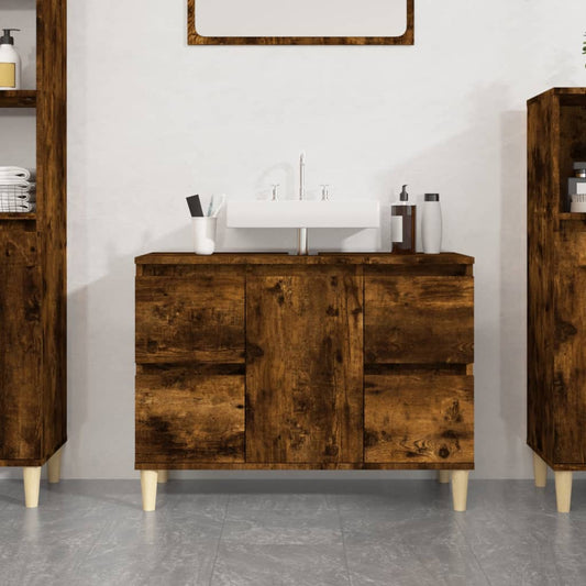 vidaXL Armario de lavabo madera contrachapada roble ahumado 80x33x60cm