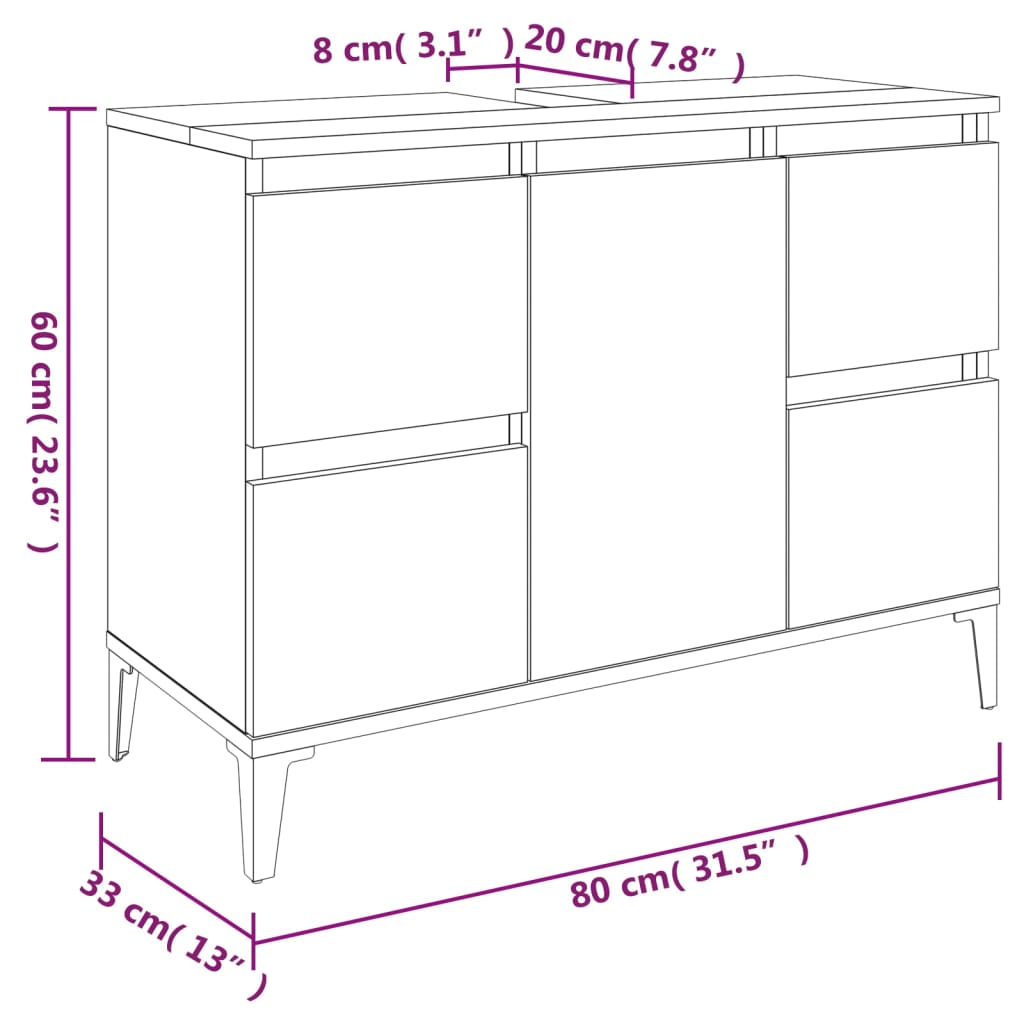 vidaXL Armario para lavabo madera contrachapada blanco 80x33x60 cm