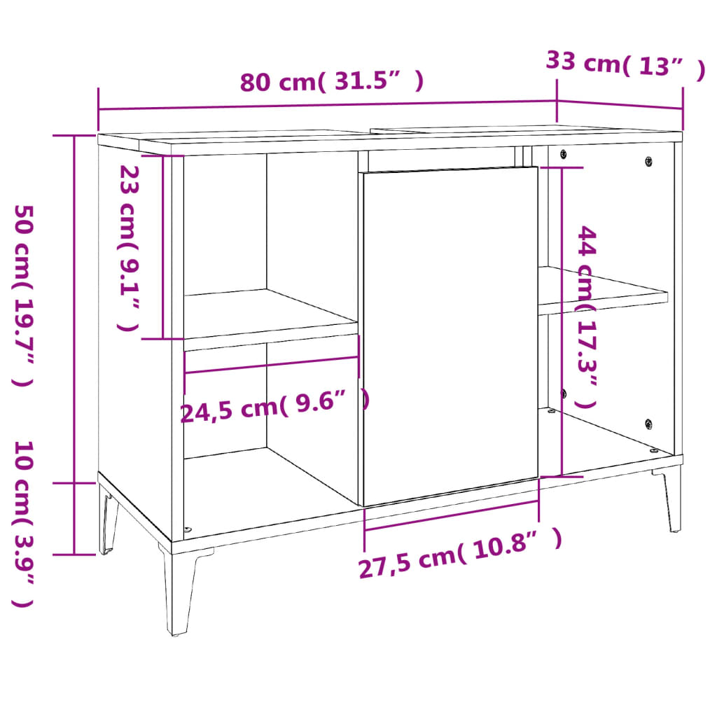 vidaXL Armario de lavabo madera contrachapada roble Sonoma 80x33x60 cm