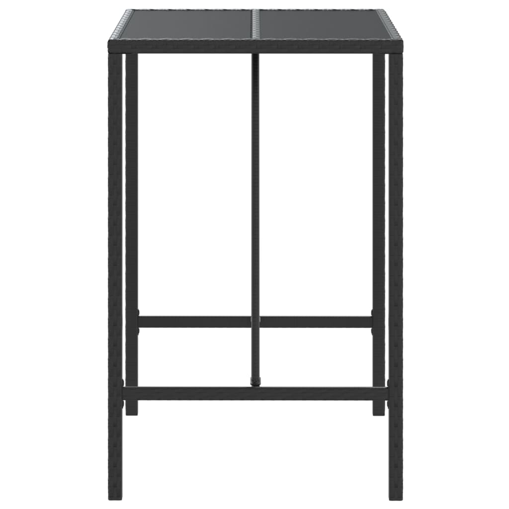 vidaXL Mesa alta bar ratán PE y superficie vidrio negro 70x70x110 cm