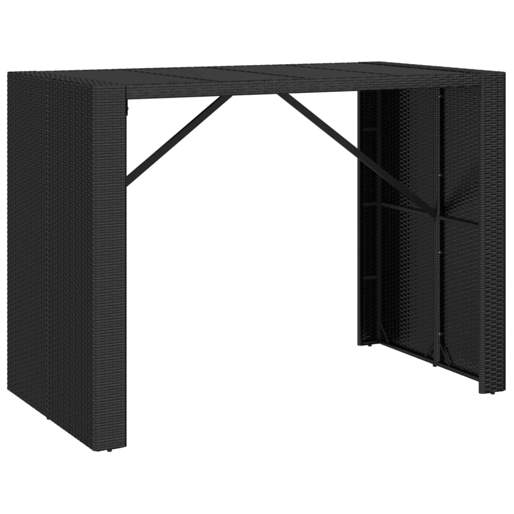 vidaXL Mesa alta bar ratán PE y superficie vidrio negro 145x80x110 cm