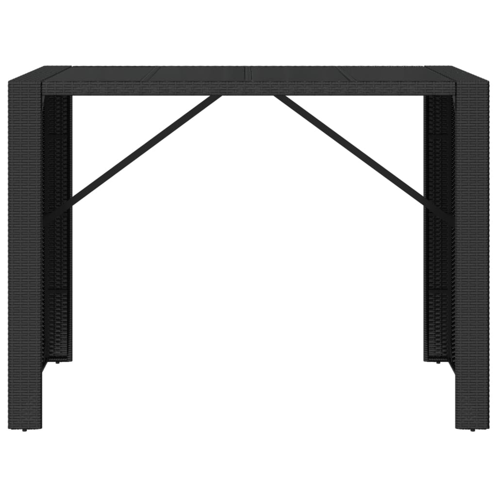 vidaXL Mesa alta bar ratán PE y superficie vidrio negro 145x80x110 cm