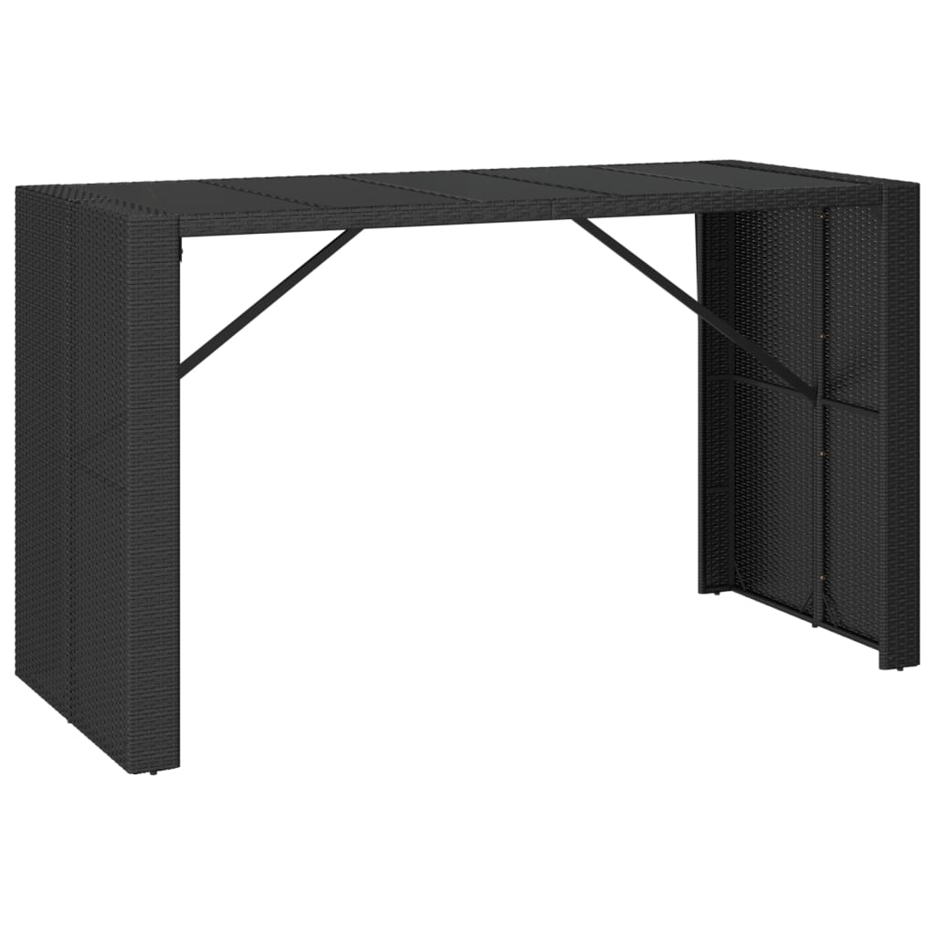 vidaXL Mesa alta bar ratán PE y superficie vidrio negro 185x80x110 cm