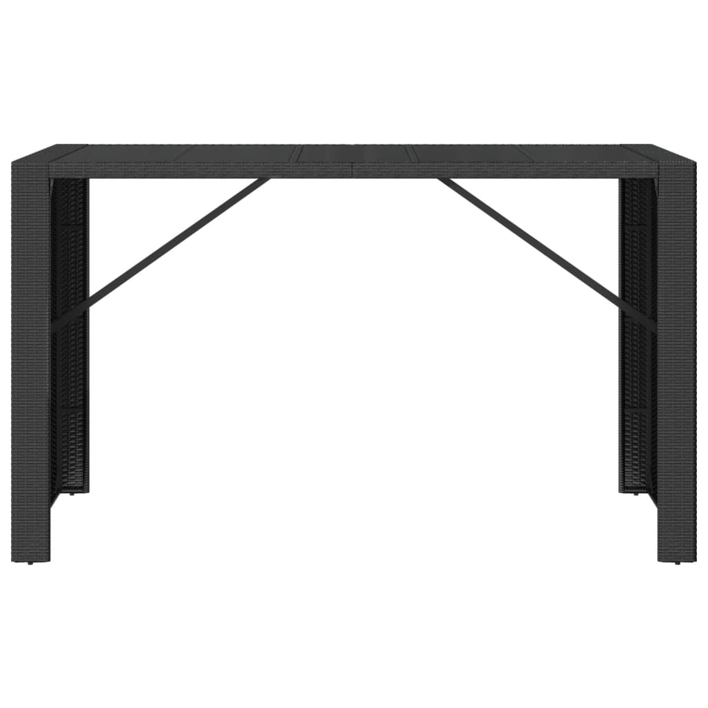 vidaXL Mesa alta bar ratán PE y superficie vidrio negro 185x80x110 cm