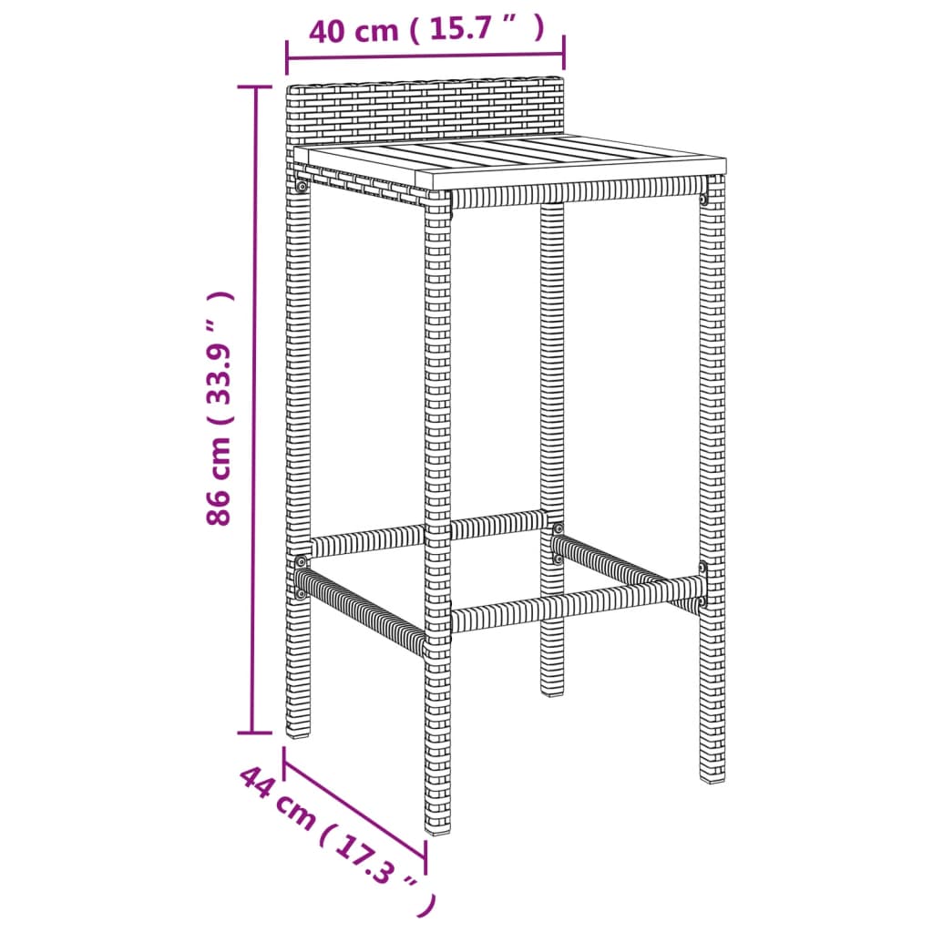 vidaXL Taburetes altos 4 uds madera de acacia y ratán sintético gris