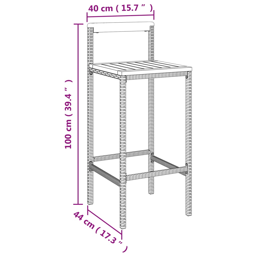 vidaXL Taburetes altos 4 uds madera de acacia y ratán sintético gris