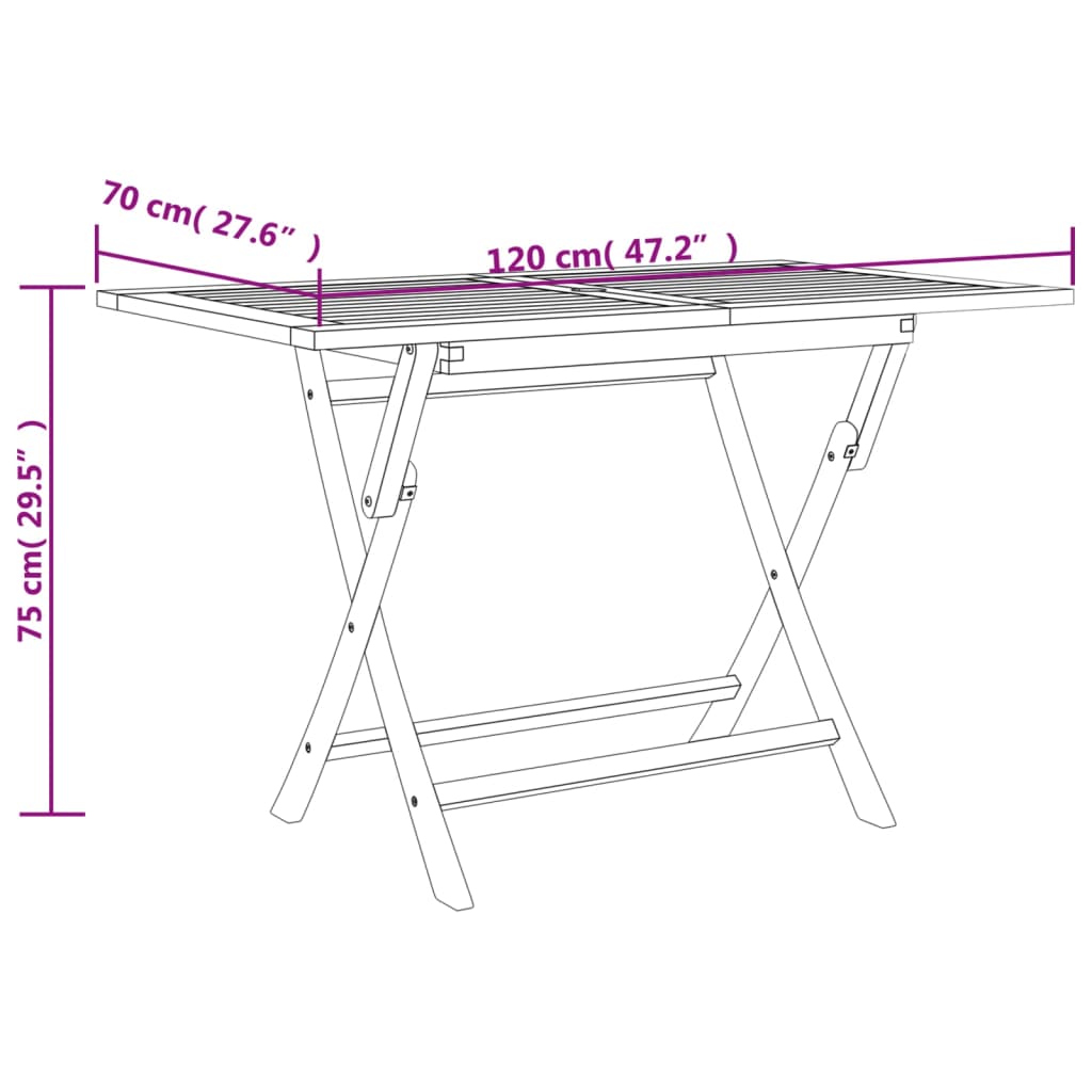 vidaXL Mesa de jardín plegable madera maciza de teca 120x70x75 cm