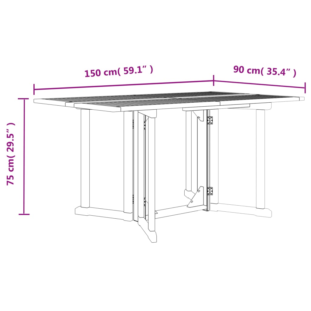 vidaXL Mesa de jardín plegable Butterfly madera de teca 150x90x75 cm