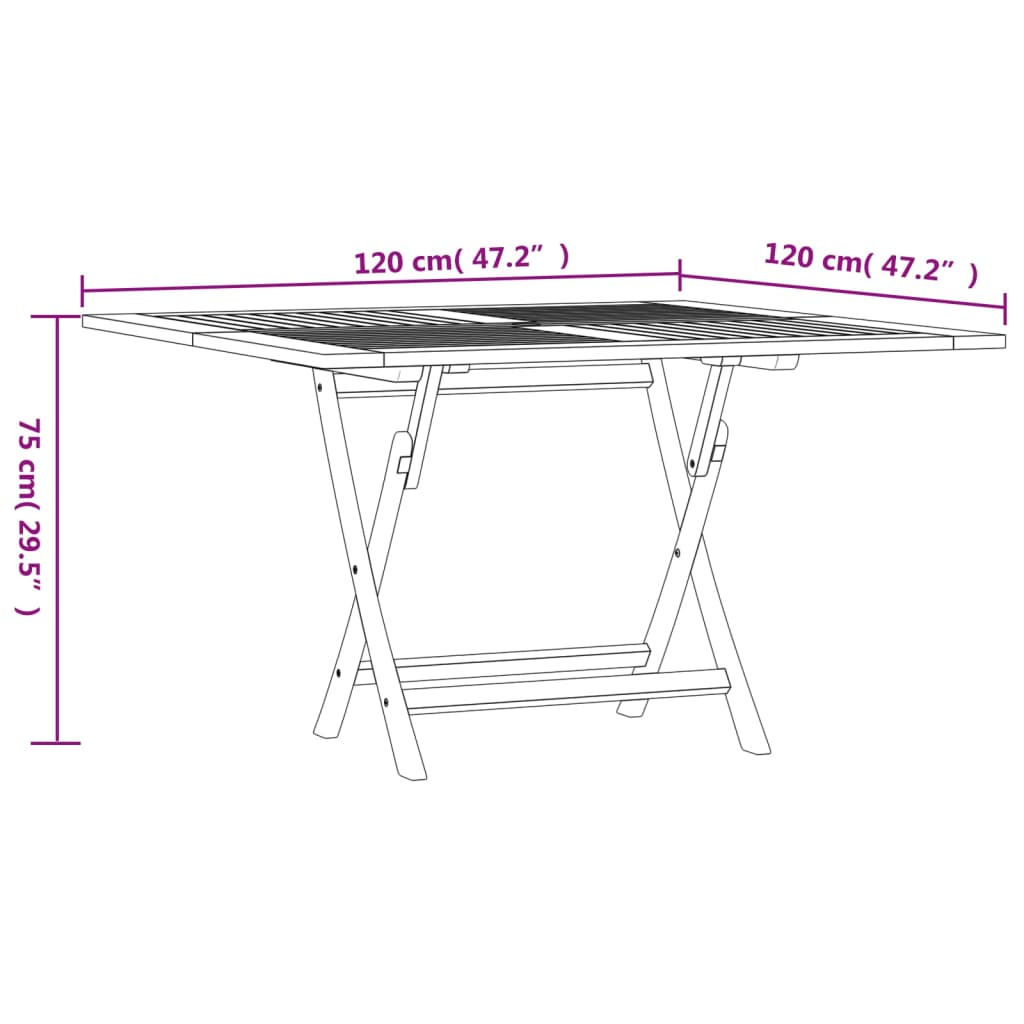 vidaXL Mesa de jardín plegable madera maciza de teca 110x110x75 cm