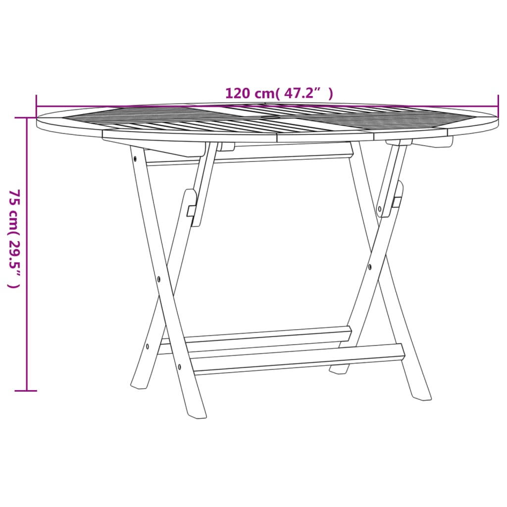 vidaXL Mesa de jardín plegable madera maciza de teca Ø 110x75 cm