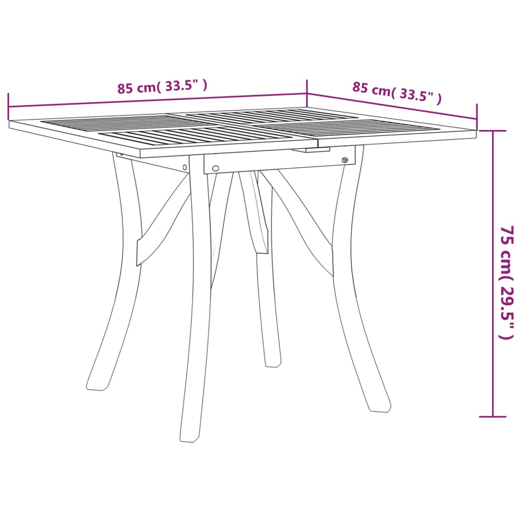 vidaXL Mesa de jardín madera maciza de acacia 85x85x75 cm