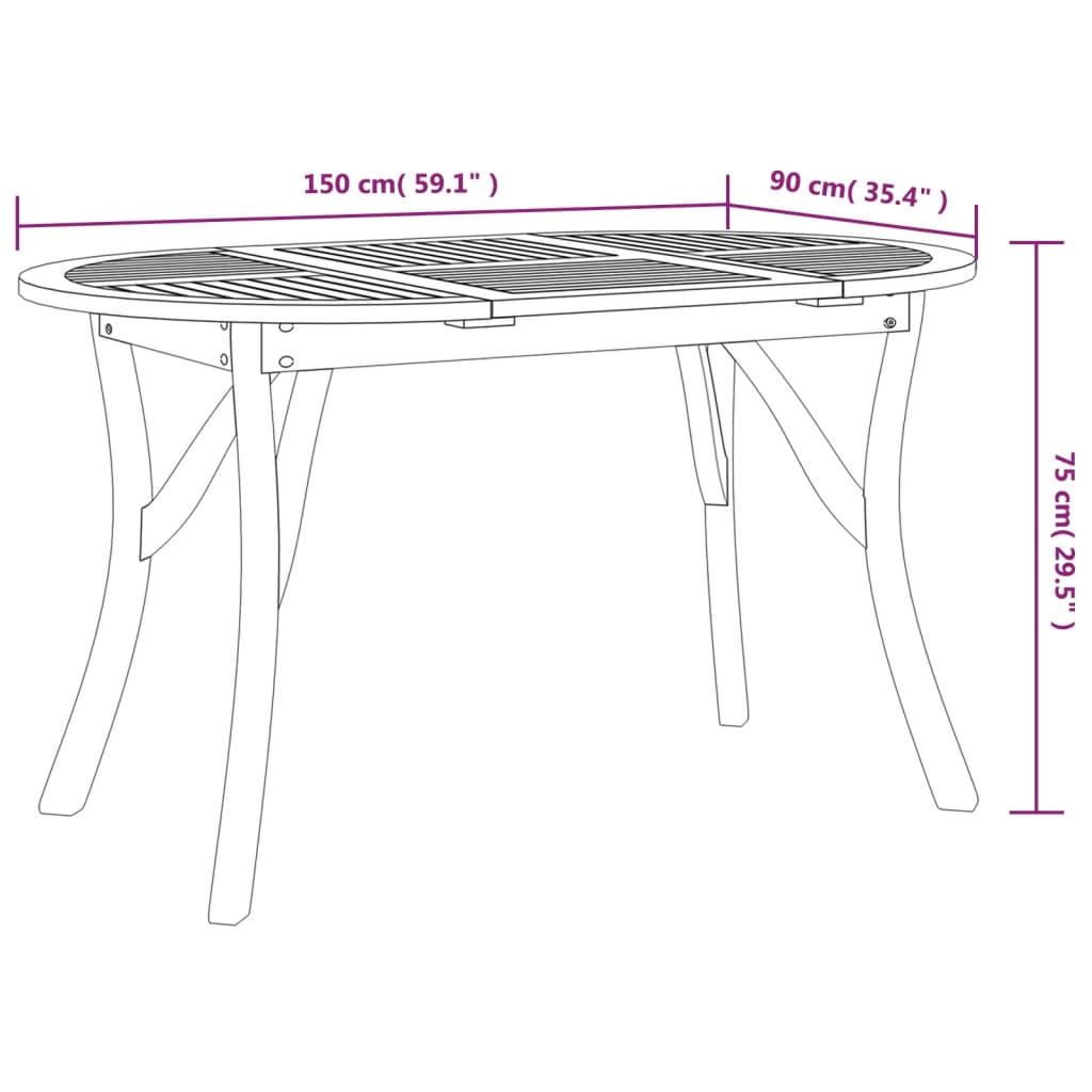 vidaXL Mesa de jardín madera maciza de acacia 150x90x75 cm