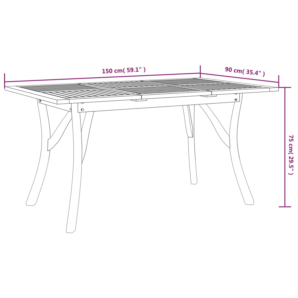 vidaXL Mesa de jardín madera maciza de acacia 150x90x75 cm