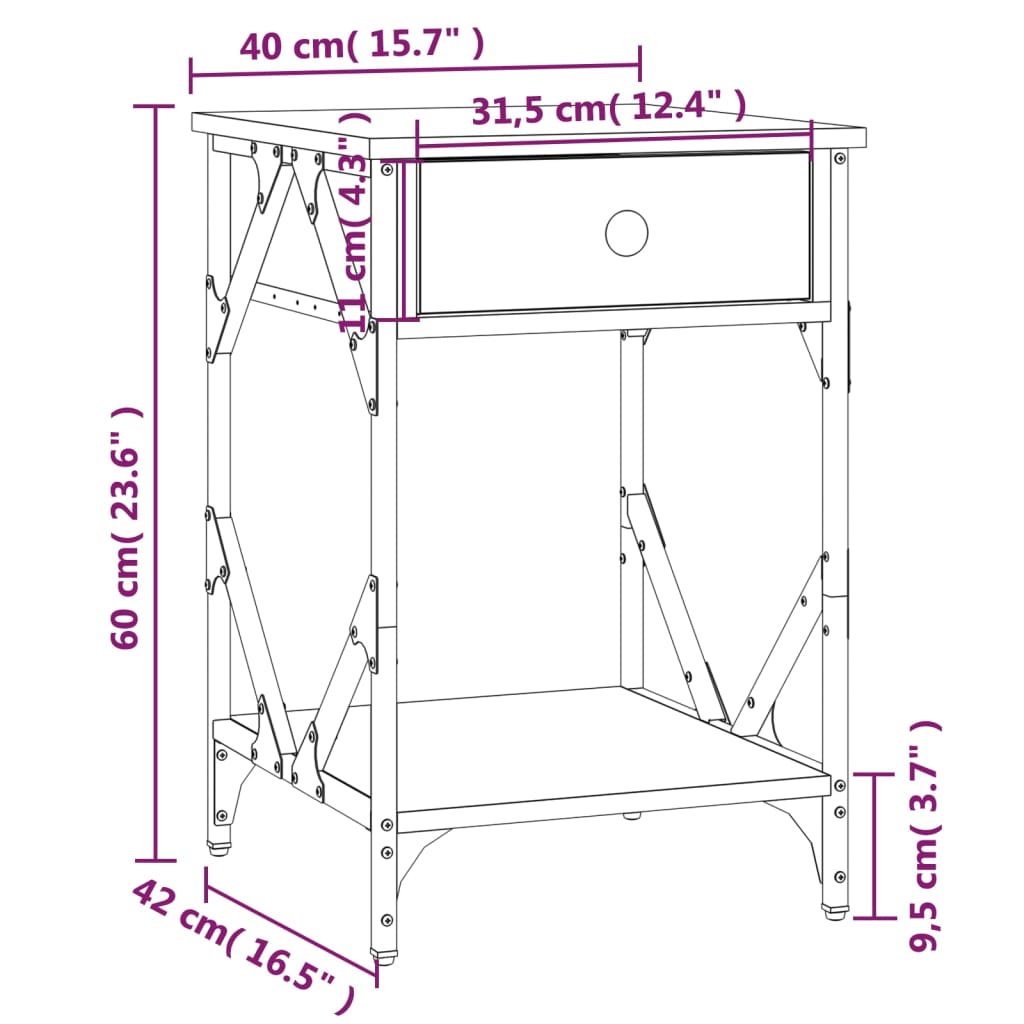 vidaXL Mesita de noche madera contrachapada negro 40x42x60 cm