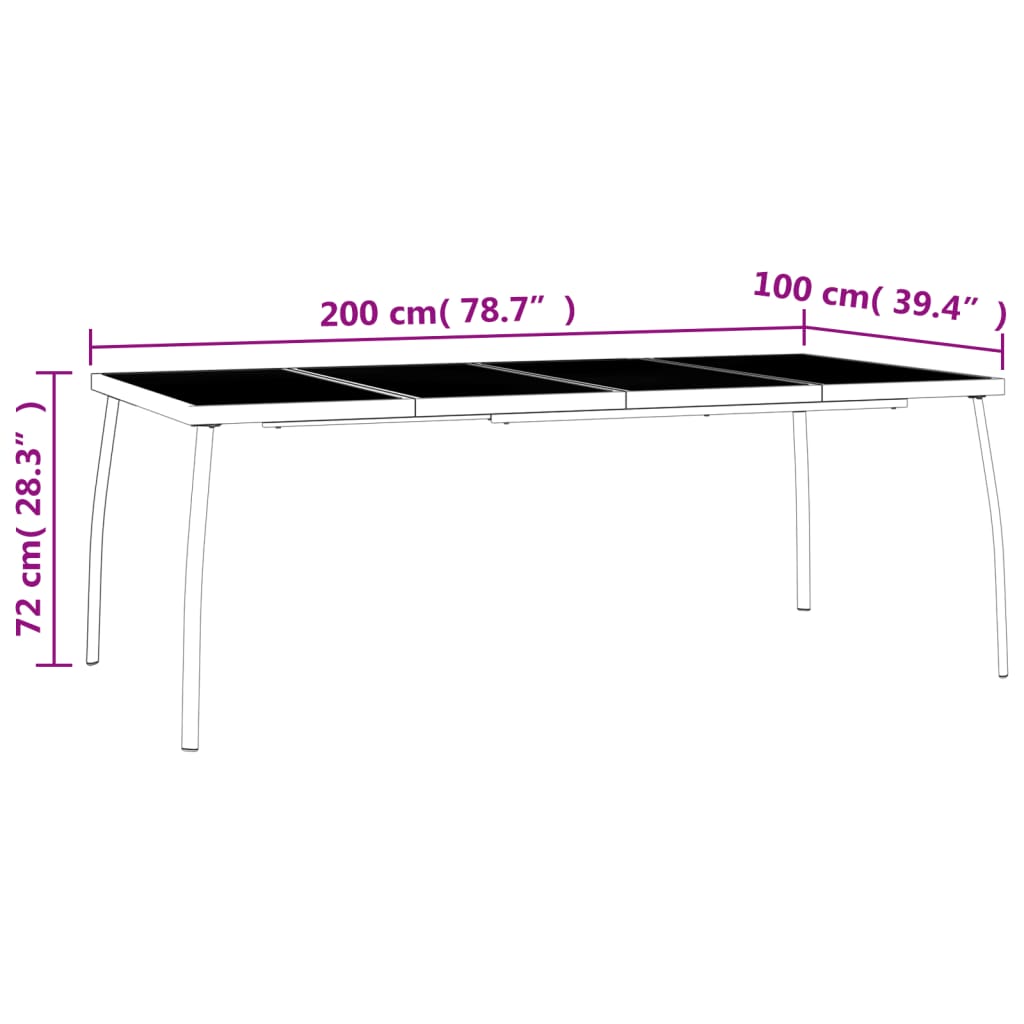 vidaXL Mesa de jardín malla de acero gris antracita 200x100x72 cm