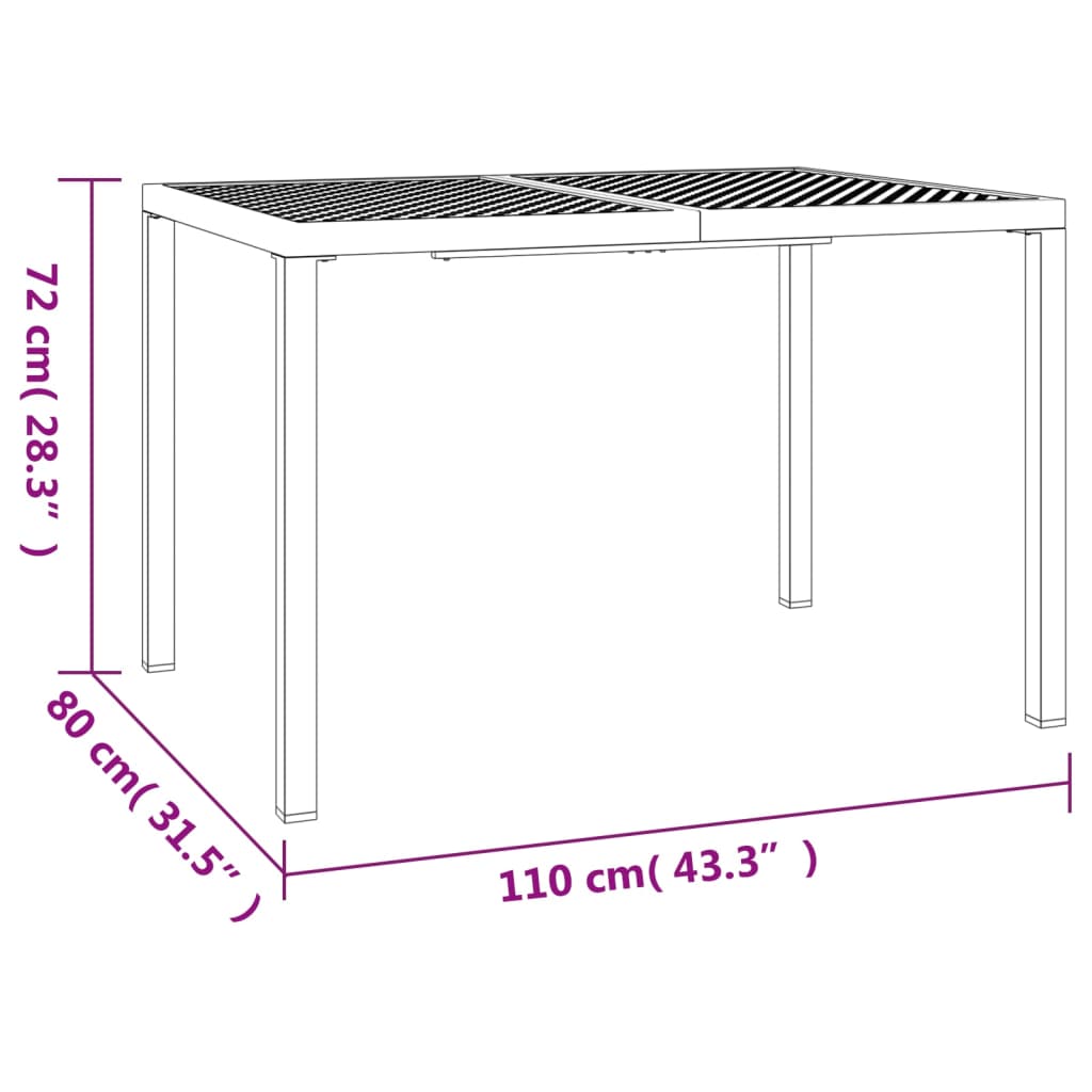 vidaXL Mesa de jardín de acero gris antracita 110x80x72 cm