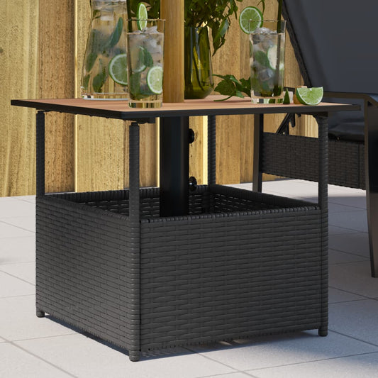 vidaXL Mesa de jardín agujero de sombrilla ratán negro 55x55x46,5 cm