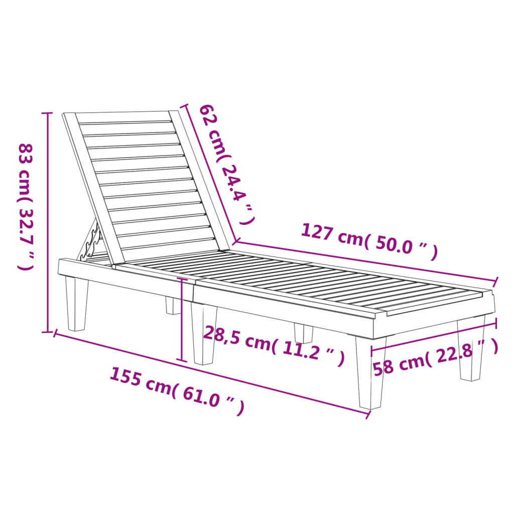 vidaXL Tumbona de polipropileno negro 155x58x83 cm