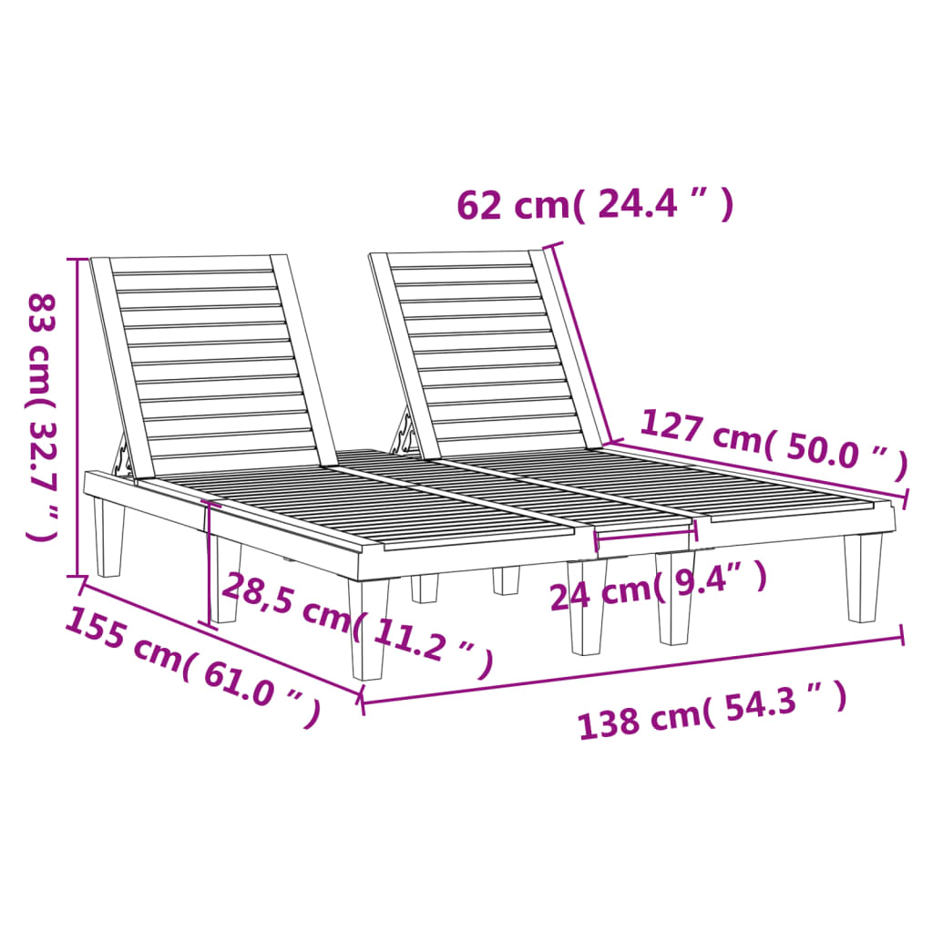 vidaXL Tumbona doble de polipropileno negro 155x138x83 cm