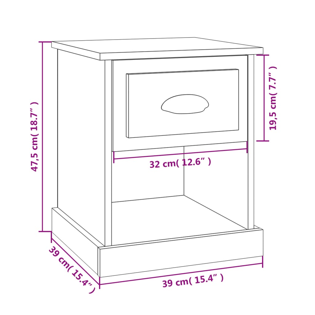 vidaXL Mesita de noche madera contrachapada blanco brillo 39x39x47,5cm