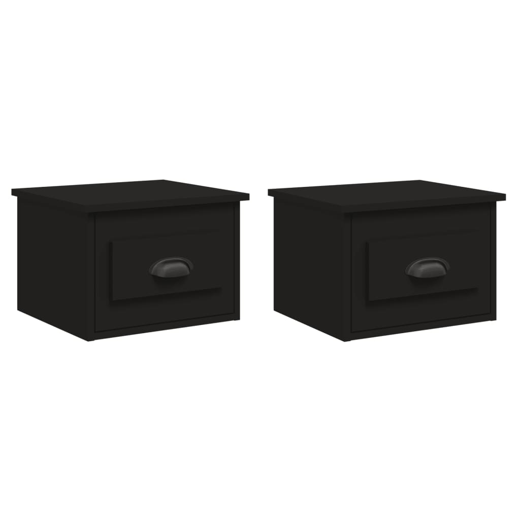 vidaXL Mesitas de noche de pared 2 uds negra 41,5x36x28 cm