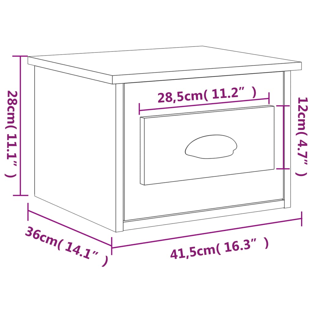 vidaXL Mesitas de noche de pared 2 uds negra 41,5x36x28 cm