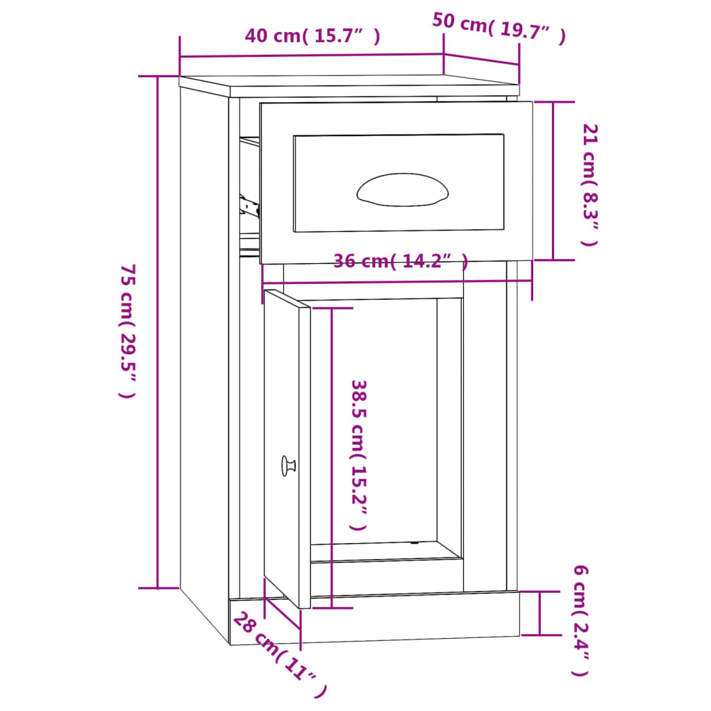 vidaXL Armario auxiliar y cajón madera contrachapada gris 40x50x75 cm