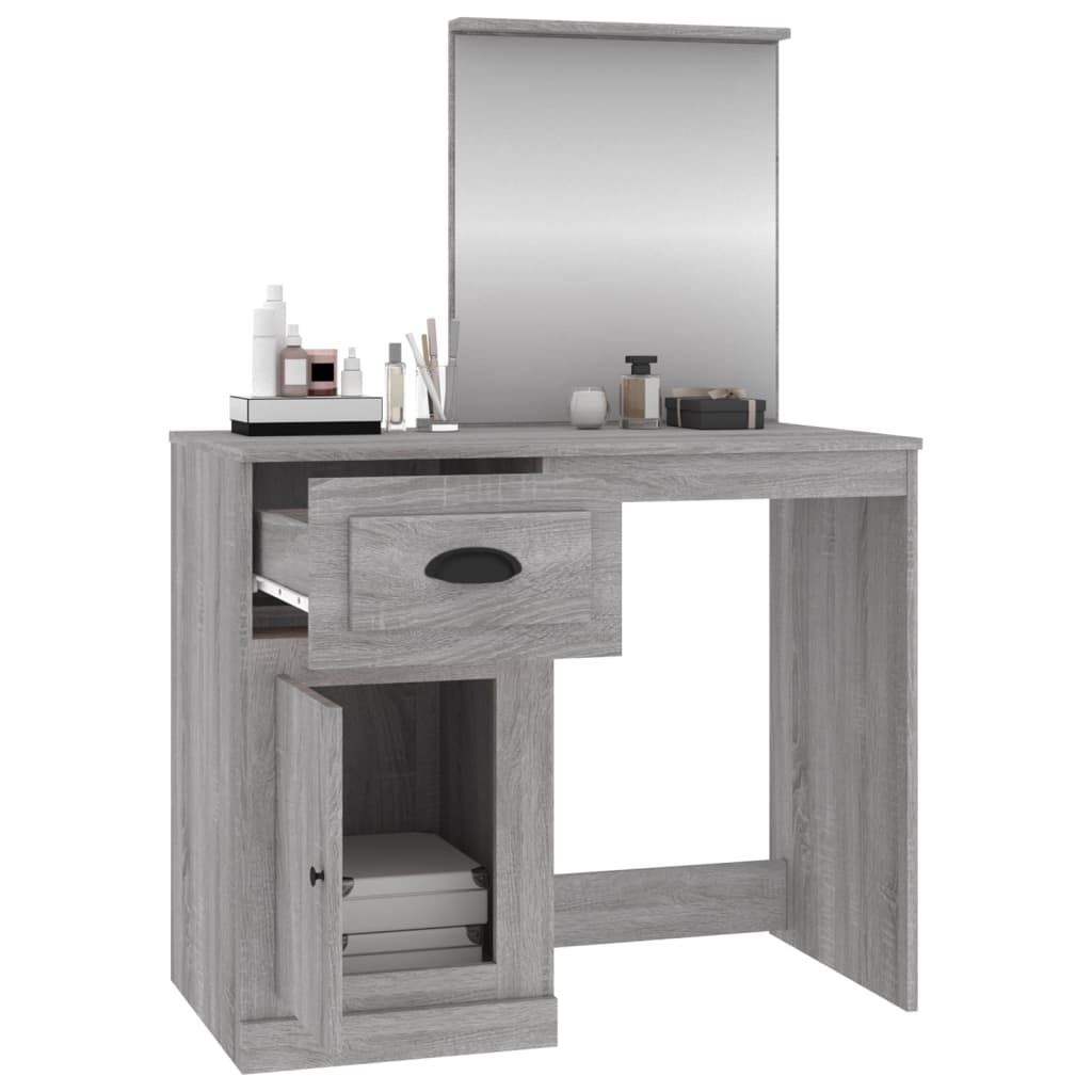 vidaXL Tocador y espejo madera contrachapada gris Sonoma 90x50x132,5cm