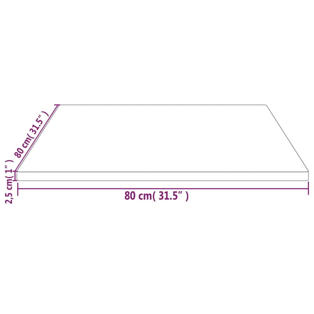 vidaXL Tablero de mesa cuadrado madera maciza pino blanco 80x80x2,5 cm