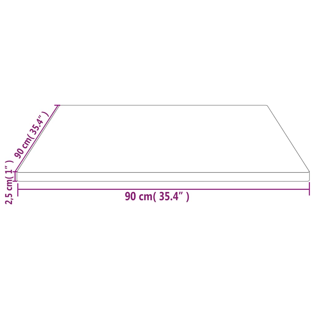 vidaXL Tablero de mesa cuadrado madera maciza pino blanco 90x90x2,5 cm