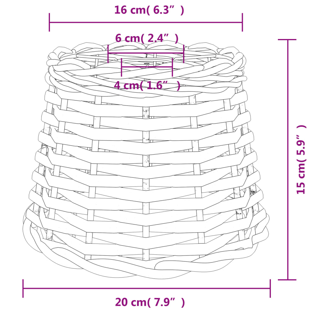 vidaXL Pantalla para lámpara mimbre marrón Ø20x15 cm