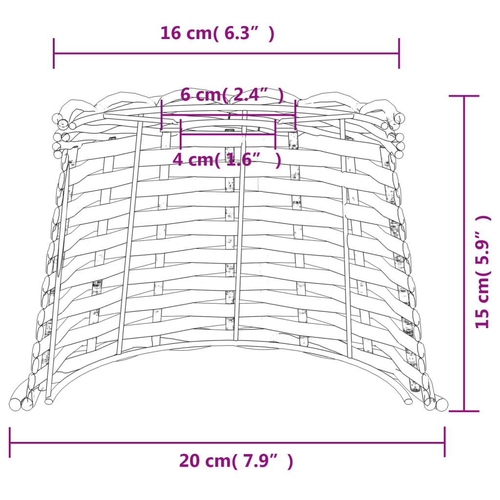 vidaXL Pantalla para lámpara mimbre marrón Ø20x15 cm