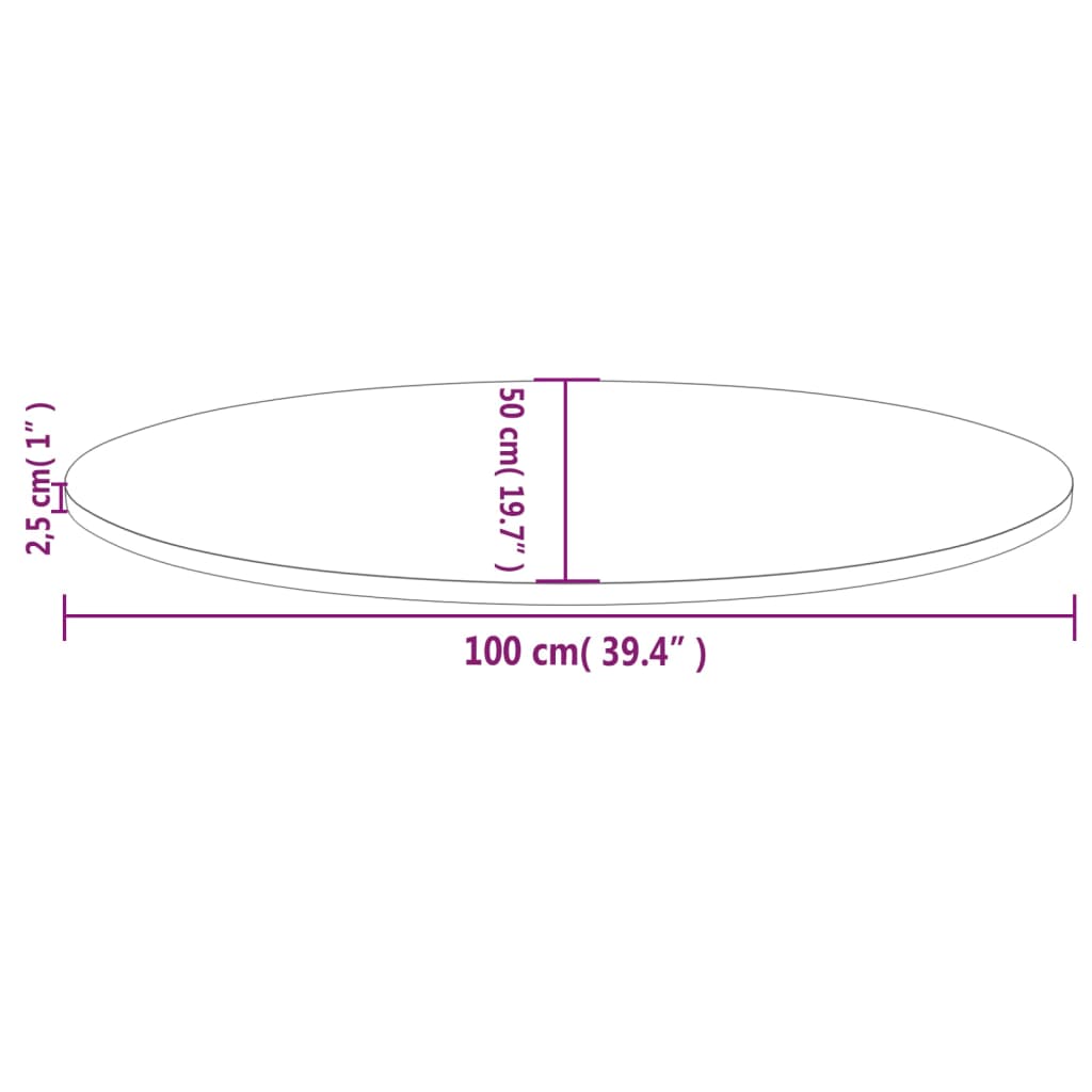 vidaXL Tablero de mesa ovalado madera maciza de pino 100x50x2,5 cm