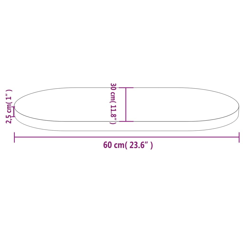 vidaXL Tablero de mesa ovalado madera maciza de pino 60x30x2,5 cm