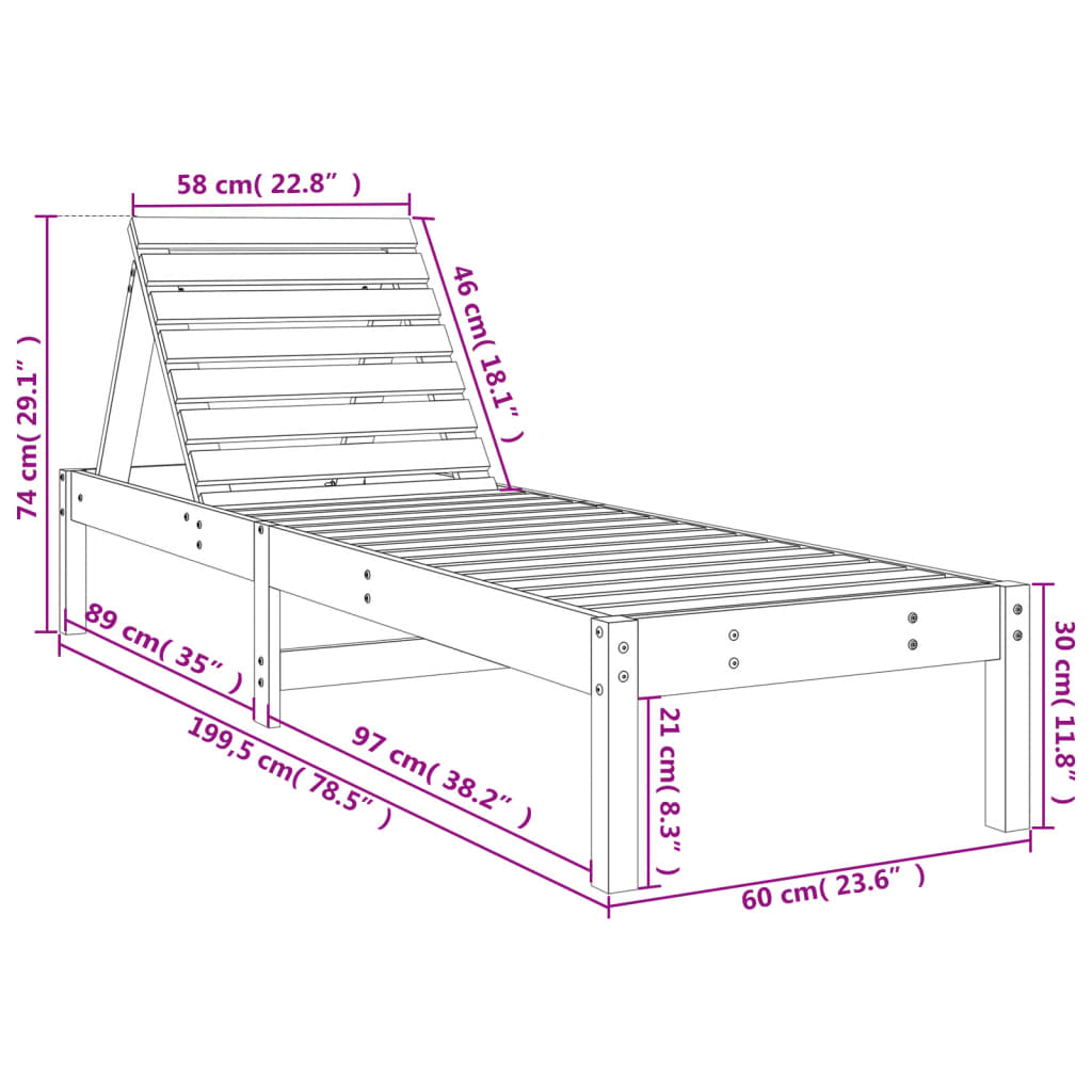 vidaXL Tumbonas 2 unidades madera maciza de pino gris 199,5x60x74 cm