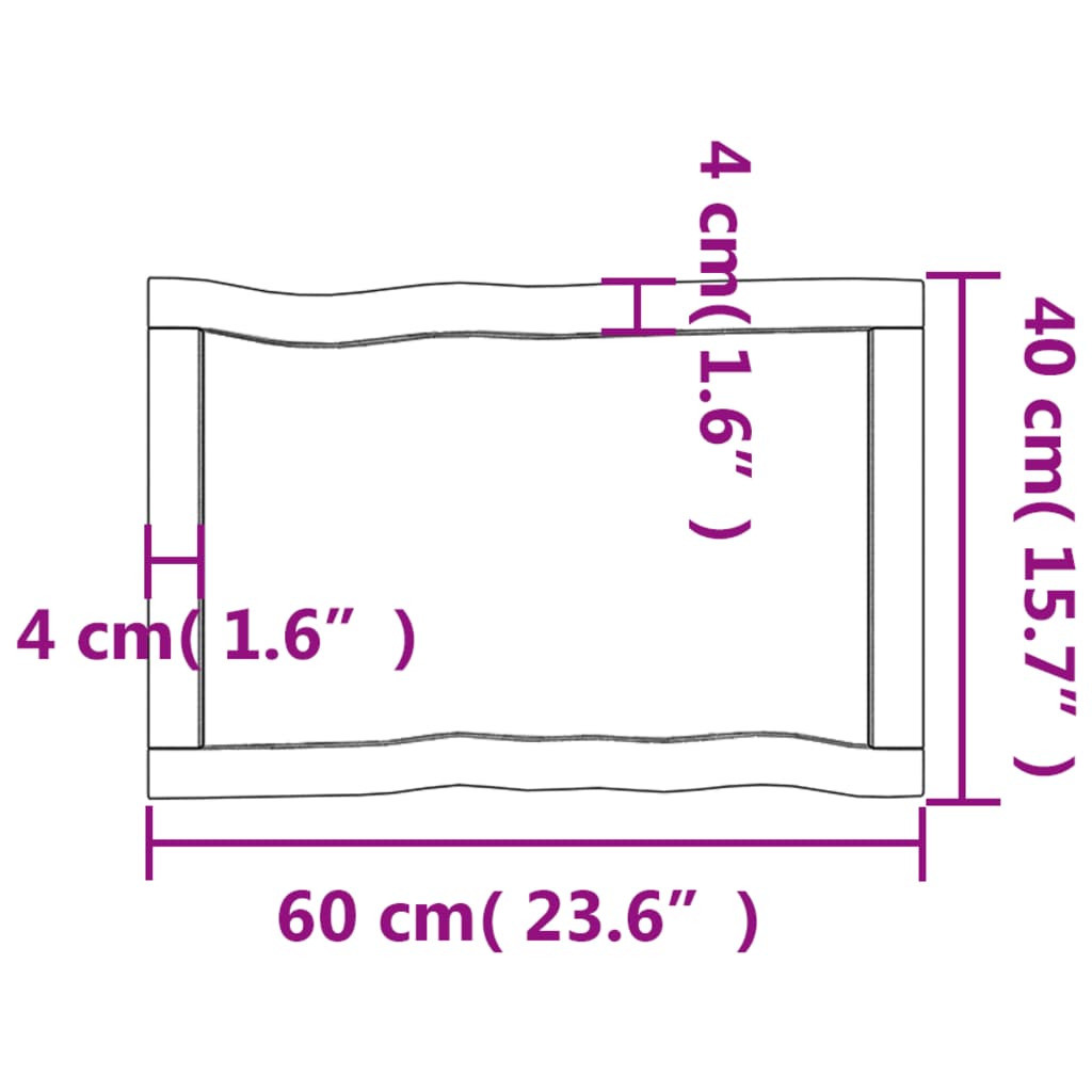 vidaXL Tablero de mesa madera maciza borde natural 60x40x(2-4) cm