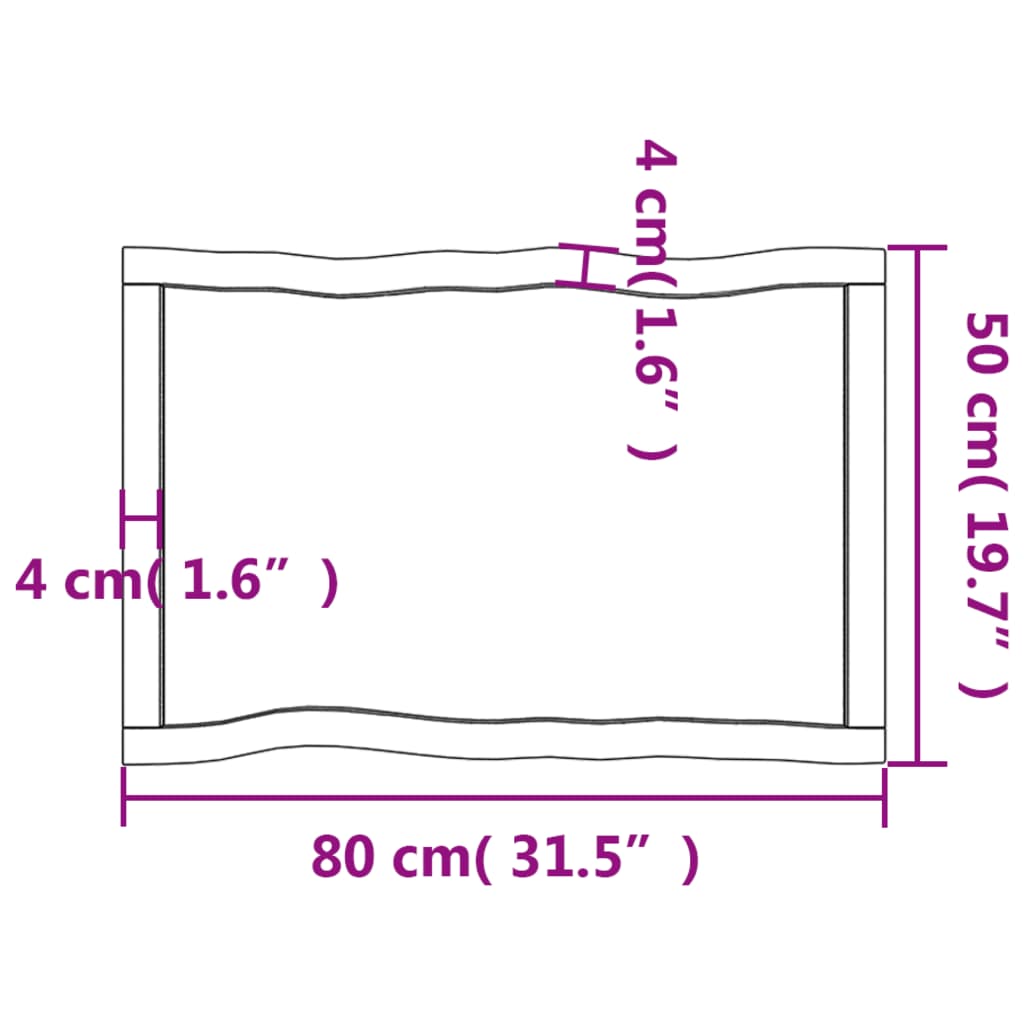 vidaXL Tablero de mesa madera maciza borde natural 80x50x(2-6) cm