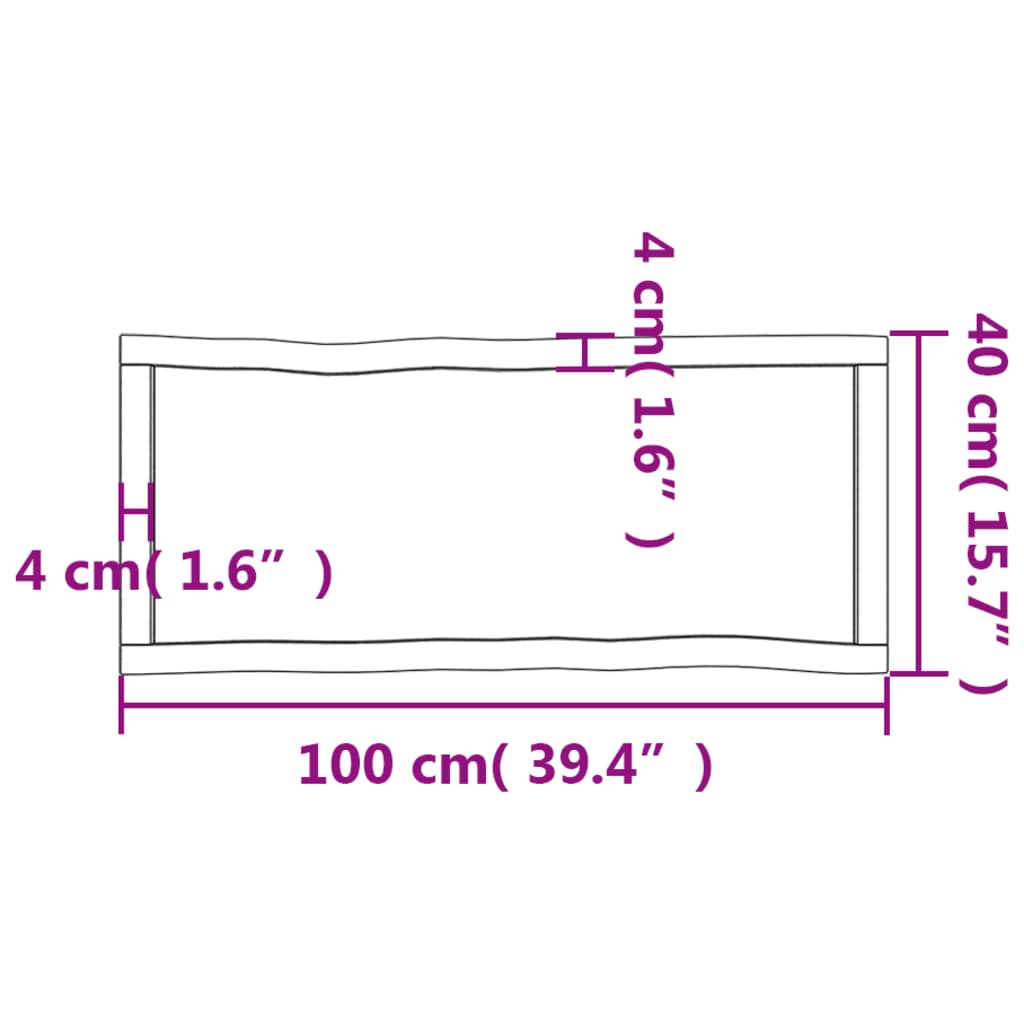 vidaXL Tablero de mesa madera maciza borde natural 100x40x(2-4) cm