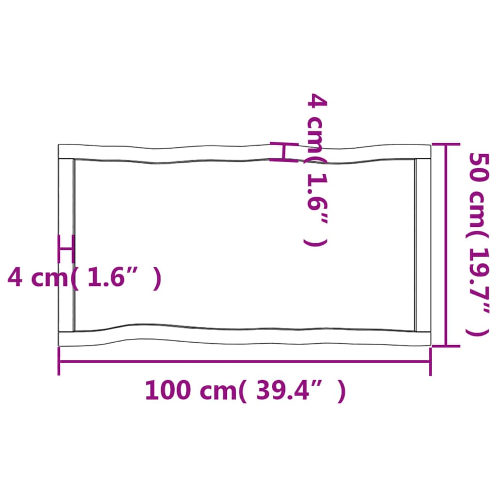 vidaXL Tablero de mesa madera maciza borde natural 100x50x(2-4) cm