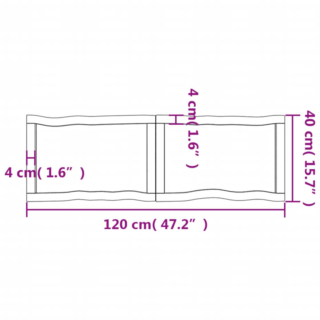 vidaXL Tablero de mesa madera maciza borde natural 120x40x(2-6) cm