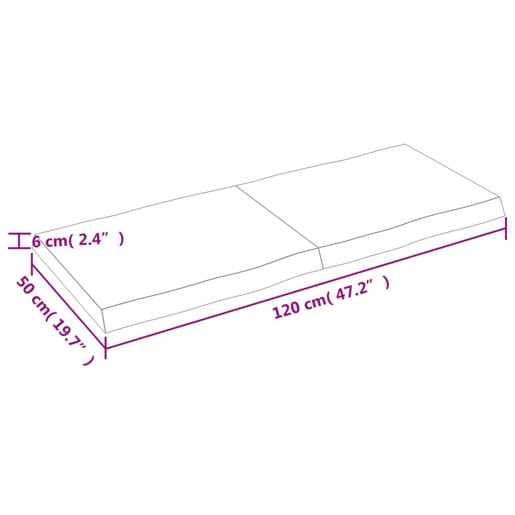 vidaXL Tablero de mesa madera maciza borde natural 120x50x(2-6) cm