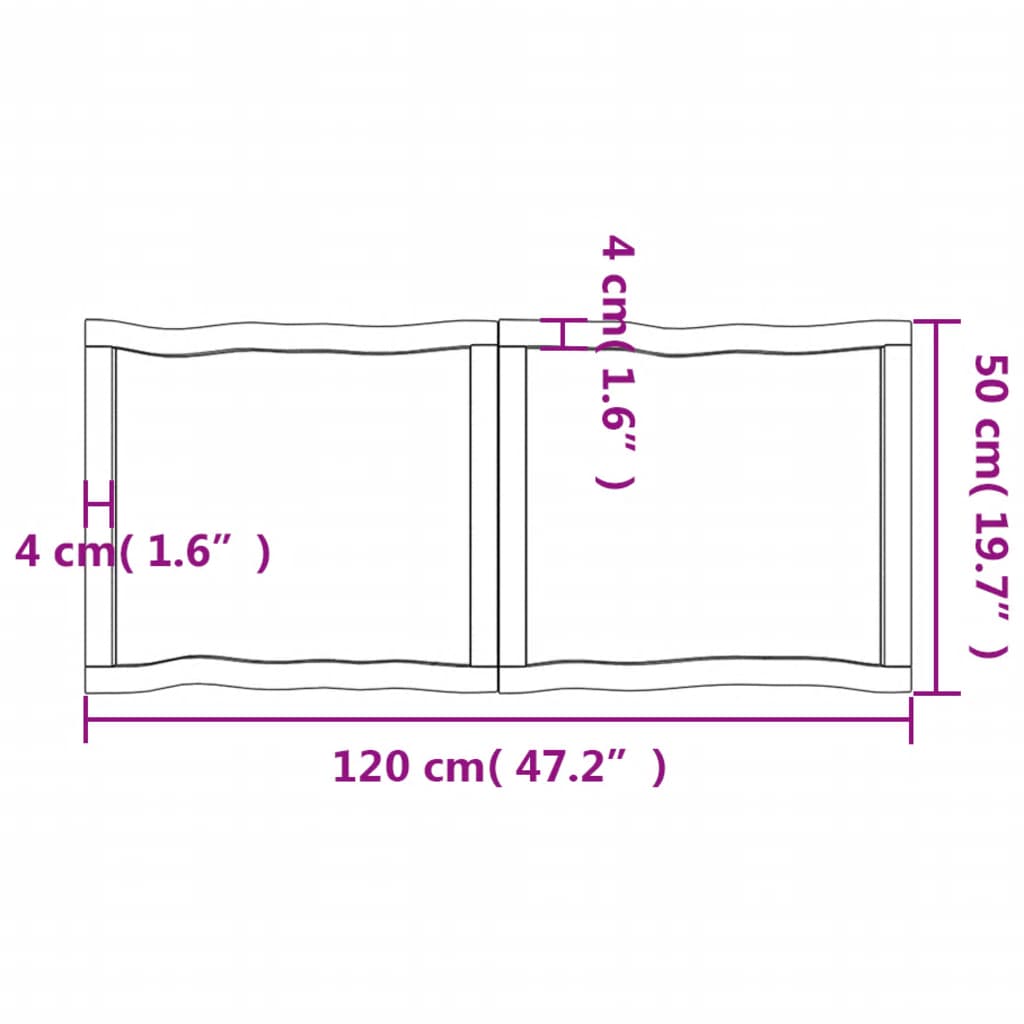 vidaXL Tablero de mesa madera maciza borde natural 120x50x(2-6) cm