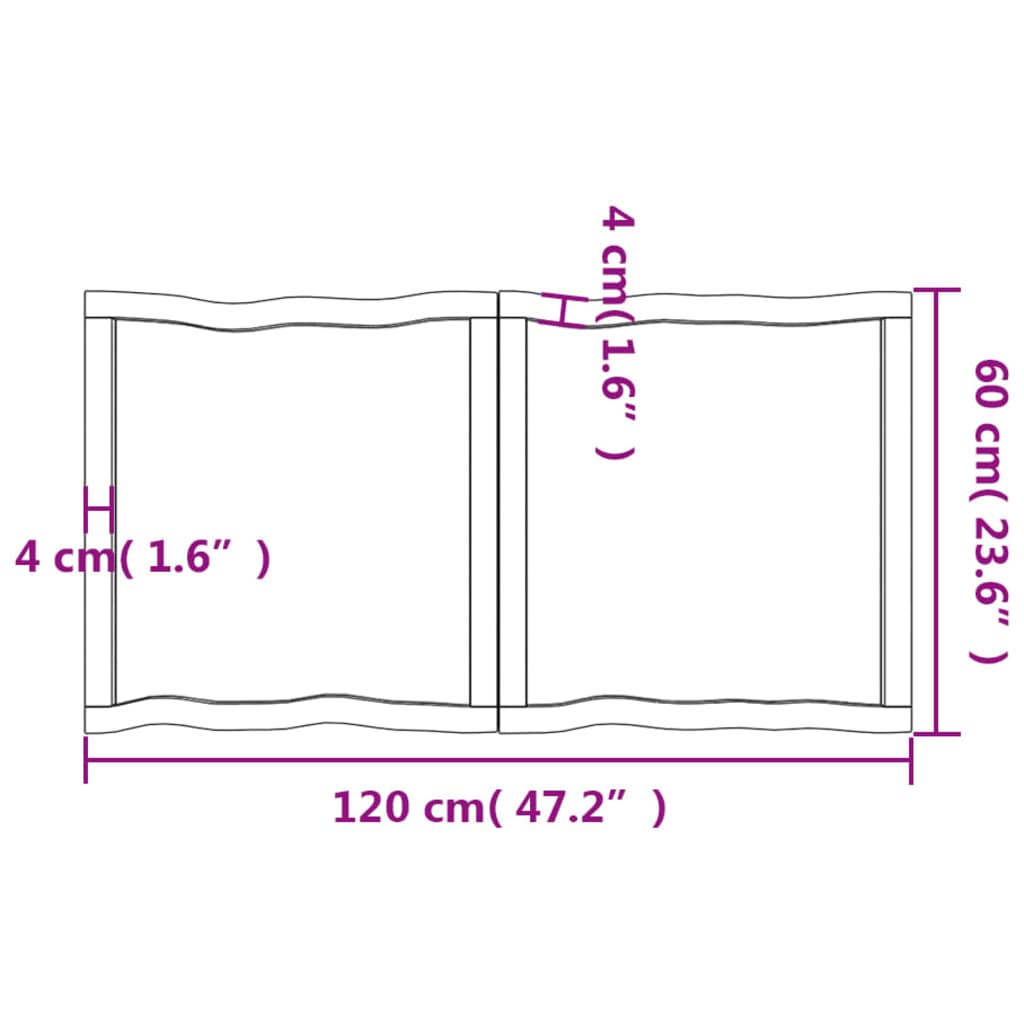 vidaXL Tablero de mesa madera maciza borde natural 120x60x(2-4) cm