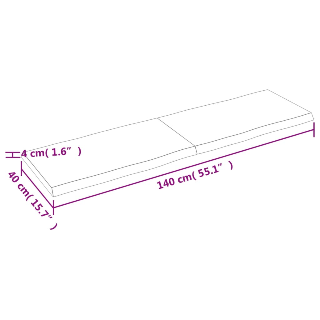 vidaXL Tablero de mesa madera maciza borde natural 140x40x(2-4) cm